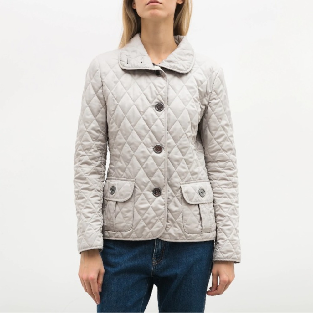 Burberry Brit Womens Quilted Jacket Nova Check Lined Button Up Gray Medium